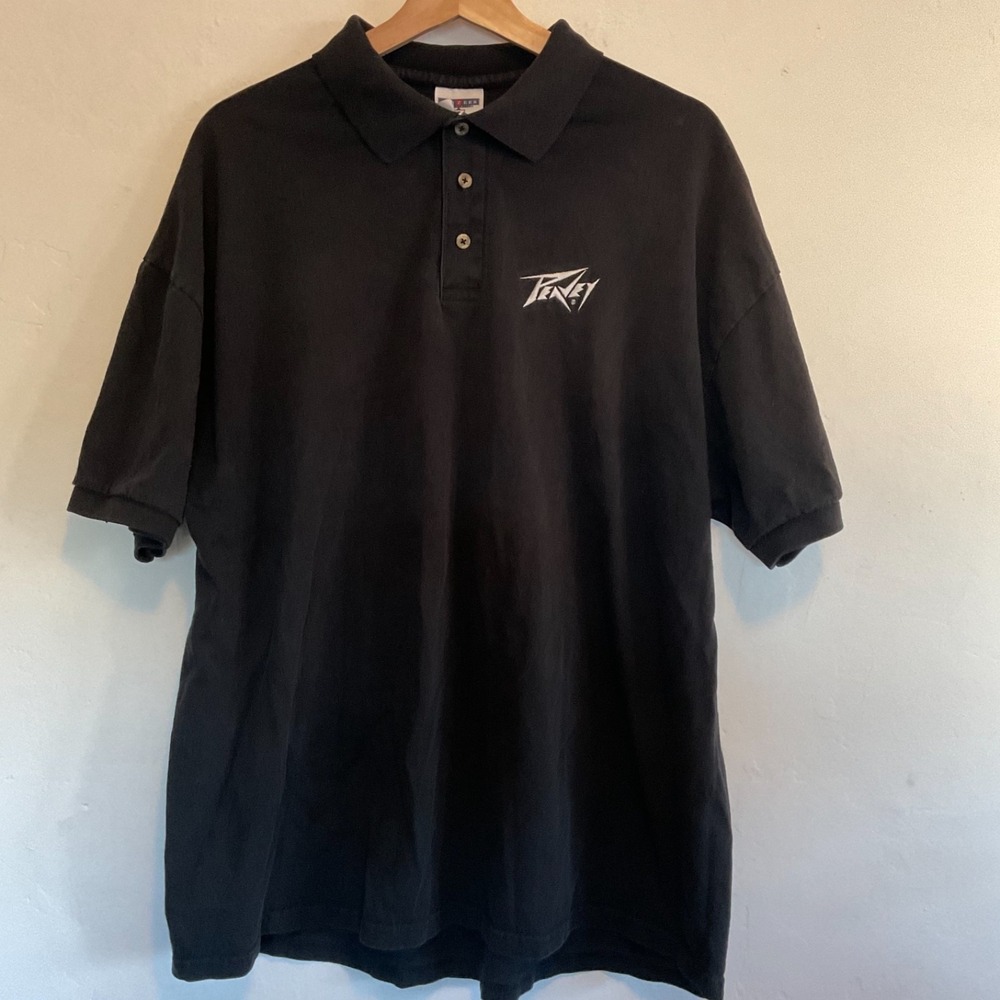 Jerzees Peavey Polo Shirt Black 2XL Faded Worn Black Embroidered Logo Cotton
